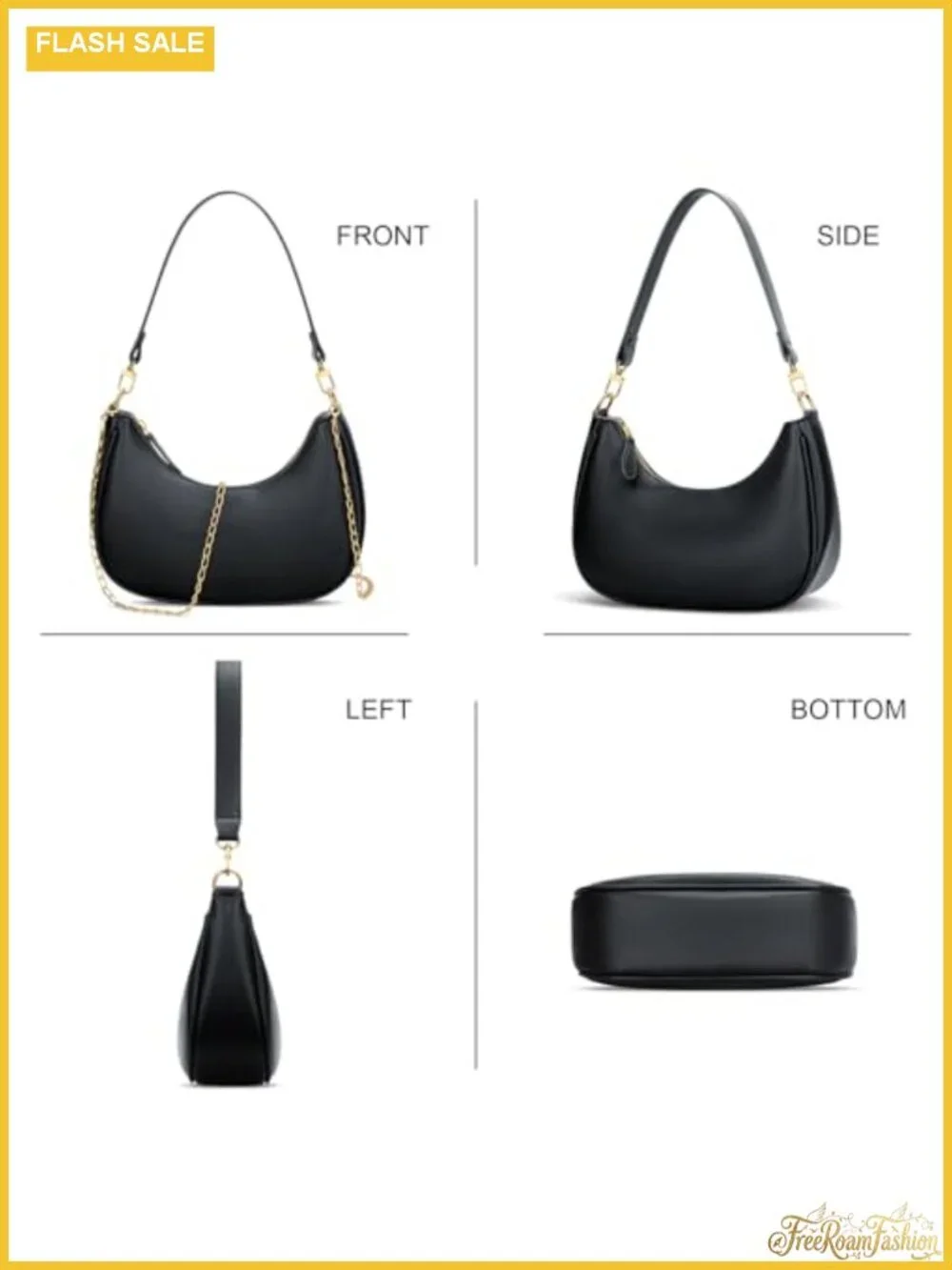 Faux Leather Crescent Hobo Bag with Detachable Chain Purse